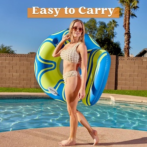 <b>Inflatable</b> Pool Float Lounger Big Backrest Cup Holder River Tube Floating Chair <b>Sofa</b> Blue Yellow Mesh Bottom Handle for Lake - Product Image 5