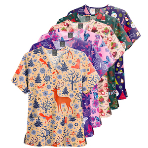 Haut de blouse imprimé respirant à manches courtes de Noë<span class=keywords><strong>l</strong></span> personnalisé de bonne qualité pour femme, ensemble infirmière, uniforme de spa - Product Image 2