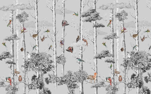 Carta da Parati per Bambini con Foresta e Uccelli Vintage, Murale Botanico e Faunistico per Suite di Hotel di Lusso, Camere da Letto per Bambini e Studi - Product Image 6