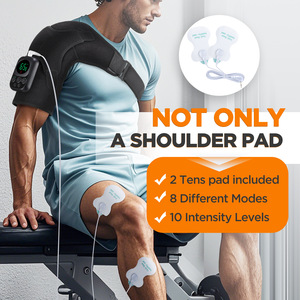 Masseur d'épaule EMS à électrodes dorées, contrôleur magnétique détachable, chauffage PTC, vibration, écran LED, sangle Velcro, rechargeable - Product Image 4