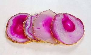 Natural Pink <b>Agate</b> Stone <b>Coaster</b> Gold Trim Polished Gem Drink Mat Irregular Shape for Home Decor Gift - Product Image 3