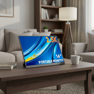 شاشة LCD مسطحة جديدة مقاس 16 بوصة بدقة 2.5K محمولة 2560x1600 IPS HDR10 مع حامل VESA مدمج ومنفذ USB-C للأعمال والإبداع مع سماعات مدمجة - Product Image 1