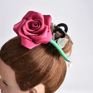 Wholesale Single Red Rose Flower Hair Clips Women Hairpin Headwear Flower Hair Clips