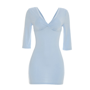 Viviblook C26DS107 Women's Dresses Summer New Elegant Slim Fit Seven Quarter Sleeve V-Neck Backless Sexy <b>Mini</b> Casual Dress - Product Image 5