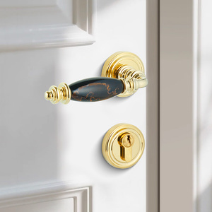 Poignée de serrure à mortaise en laiton massif et pierre naturelle, de style traditionnel et luxueux, pour quincaillerie intérieure de maison, bar et portes en bois sur mesure - Product Image 4