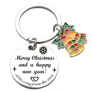 מחזיק מפתחות מתכת נירוסטה מותאם אישית של פעמון ג'ינגל לחג המולד