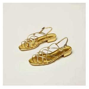 Sandales romaines d'été à bout rond tressées et ajourées pour femme, à talon épais, décontractées pour l'extérieur - Product Image 2