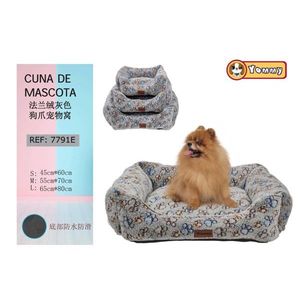 Set di Tre Pezzi per Cuccia per Cani in Flanella con Letti per Animali Domestici con Zampine Grigie - Product Image 1