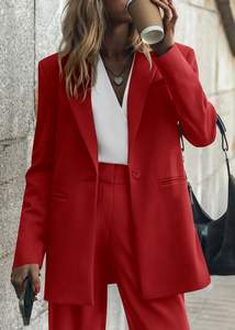 Costumes pour femmes Ensemble 2 pièces Tenue de travail décontractée élégante Classique Anti-froissement Blazer en velours à pois <span class=keywords><strong>Pantalon</strong></span> large à jambes larges - Product Image 4