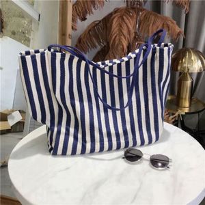 Hua Cheng T01 <b>Large</b> Capacity <b>Canvas</b> Lining Korean Classic Retro Striped Shoulder Customized Closure Fashion Design Tote <b>Bag</b> - Product Image 6