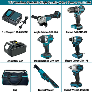 Herramientas eléctricas de mano ligeras para carpintería 6 en 1, juegos de herramientas profesionales de Grado Industrial, Kit combinado de herramientas de CC de velocidad ajustable - Product Image 2