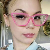 Lunettes de vue pour femmes avec logo personnalisé, monture œil de chat rétro en TR90, charnières à ressort, couleur contrastante, anti-lumière bleue