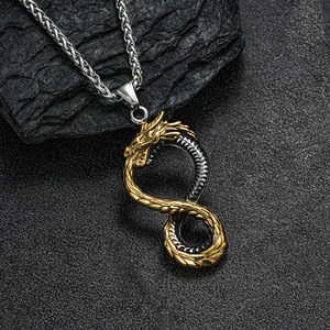 قلادة رجالية من الفولاذ المقاوم للصدأ بتصميم حيواني عتيق على شكل تنين - Product Image 6