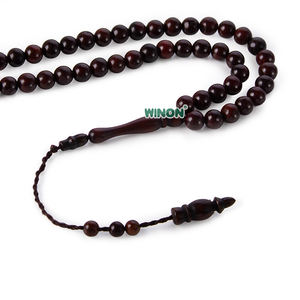 <span class=keywords><strong>Rosario</strong></span> Musulmano Kuka <span class=keywords><strong>Marrone</strong></span> Scuro 99 Perle 6mm Subha Islamico Tespih Bracciale di Preghiera Placcato Oro - Product Image 4