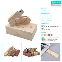 Unidad Flash USB de madera directa de fábrica con caja Logotipo personalizado gratis Memoria Flash USB de madera 16GB 32GB Venta al por mayor Pendrive 64GB 128GB