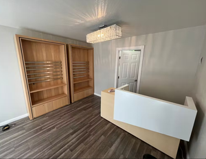 USA CA UK AU GER Stock local Bois Fitness Salle de sport Réception Mobilier de bureau Boutique <span class=keywords><strong>Hôtel</strong></span> Comptoir Réception Design Moderne - Product Image 3