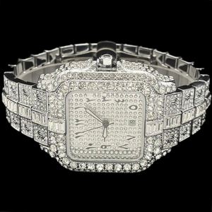 Luxury Men's Stainless Steel Square <b>Case</b> Quartz <b>Watch</b> with Custom Arabic Dial Pointer Display Iced Zircon - Product Image 4