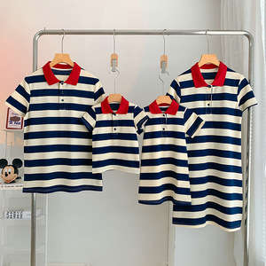 Abbigliamento Coordinato Genitore-Figlio, Nuova Collezione Primavera 2023, Stile Estero, Abito a Righe con Colletto per Madre e Figlia, T-shirt in Cotone a Maniche Corte - Product Image 6