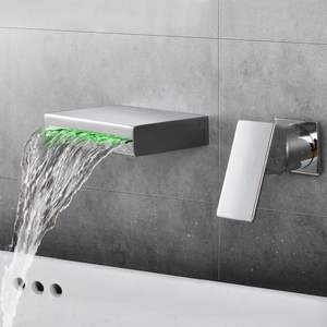 Robinet de lavabo de salle de bain LED à montage mural, cascade, mitigeur de lavabo, laiton, poignée unique avec noyau de valve <span class=keywords><strong>en</strong></span> céramique, grand débit - Product Image 2