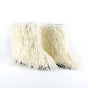 <span class=keywords><strong>Bottes</strong></span> d'hiver en fourrure pour femmes, fausse fourrure duveteuse, pour la neige, pour l'extérieur, chaussures plates en coton doux - Product Image 5