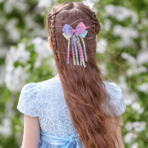 CN 2er-Set Regenbogen-Haarschleifen-Clips mit langen Korker-Quasten, Haarspangen für Mädchen und Kleinkinder, Farbverlauf-Accessoires - Product Image 3