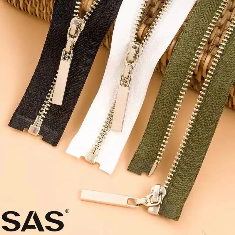 SAS Best Selling Products in China Garment Zip Bags Jacket Gold Metal Customized Brass Metal Zipper