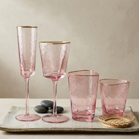 Verre à vin rose martelé avec bord doré et bouche triangulaire, flûte à champagne, verre à eau pour mariage et fête, vente en gros