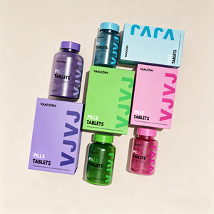Vente en gros de flacons en plastique rose givré personnalisés de 150 cc et 300 cc avec boîte en papier assortie pour les compléments alimentaires, emballage de flacons - Product Image 6