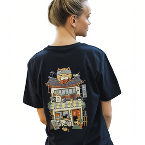 T-shirt Cat Cafe unisex per adulti, taglia media, con stampa grafica, maglietta promozionale - Product Image 1
