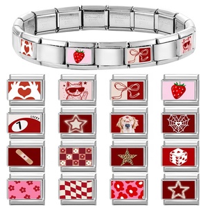 Bracelet en acier inoxydable, série rouge, éléments DIY, multifonctionnel, créatif, simple, design italien, modulaire, à motifs floraux - Product Image 5