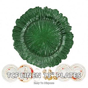 Assiettes de présentation en plastique de 13 pouces, lot de 12, vert chasseur, jetables, pour dîners, mariages, fêtes, événements en gros - Product Image 2