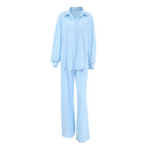 Boutique all'ingrosso 2024 estate ampia di <span class=keywords><strong>lino</strong></span> di cotone semplice camicia a maniche lunghe <span class=keywords><strong>pantaloni</strong></span> lunghi Casual da <span class=keywords><strong>donna</strong></span> - Product Image 5
