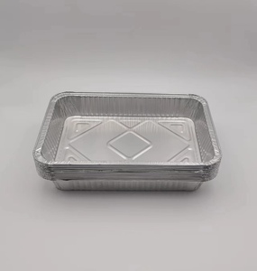 Emballage alimentaire Plats en feuille <span class=keywords><strong>d</strong></span>'étain Poêle à griller jetable Conteneur en papier <span class=keywords><strong>d</strong></span>'aluminium Plateau de restauration avec couvercle en plastique - Product Image 2