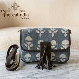 Handmade Floral Sling Bag Block Print Cotton Crossbody <b>Purse</b> Boho Ethnic <b>Small</b> Vegan Leather Bag - Product Image 3