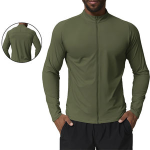 Venta al por mayor de alta calidad, transpirable, de secado rápido, abrigo con cuello levantado, Color sólido, para correr, deportes al aire libre, chaqueta con cremallera, ropa deportiva - Product Image 1