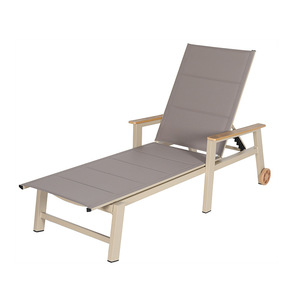 Sun Lounger Teslin Fabric Adjustable Back Outdoor Patio Chair With Wheels <b>For</b> <b>Garden</b> <b>Pool</b> Deck - Product Image 1