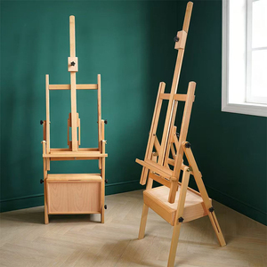 Chevalet en hêtre avec tiroirs <span class=keywords><strong>de</strong></span> rangement et roulettes, chevalet <span class=keywords><strong>de</strong></span> table pliable, trépied portable pour boîte à croquis <span class=keywords><strong>de</strong></span> terrain pour peintres - Product Image 2