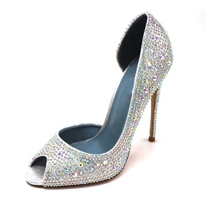 Doris Fanny – Escarpins de mariée en cuir véritable à bout ouvert, ornés de cristaux argentés, tendance mode, respirants, pour l'été et l'automne - Product Image 6
