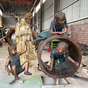 Escultura <span class=keywords><strong>de</strong></span> Bronce Decorativa <span class=keywords><strong>de</strong></span> Jardín <span class=keywords><strong>de</strong></span> Arte Moderno BLVE, <span class=keywords><strong>Abuelo</strong></span> y Niña <span class=keywords><strong>de</strong></span> Tamaño Real Leyendo un Libro, Sentados en el Banco - Product Image 4