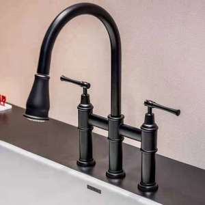 Robinet de cuisine contemporain KOALA 2 fonctions, 8 pouces, 2 trous, avec douchette extractible, à double poignée, à poser sur le plan, noir mat, certifié CUPC - Product Image 2