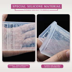 Molde de Estarcido 3D Rectangular de Alta Transparencia para Arte de Uñas con Patrones de Corazón, Flor, Cruz y Lazo, Molde para Tallado DIY - Product Image 4