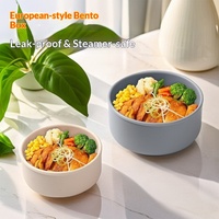 Boîte à bento japonaise ronde en silicone à un seul niveau avec couvercle hermétique, compatible micro-ondes et conservation des aliments frais, pour usage familial