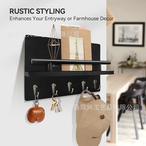 Wall <b>Shelf</b> With <b>Hooks</b> Key Rack Storage Holder Rectangle Wall Mounted Multipurpose Entryway Living Room Organizer - Product Image 3