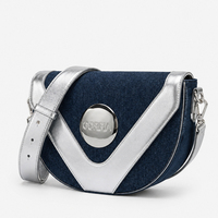 Damen-Umhängetasche aus PU-Leder, halbmondförmige Umhängetasche, kontrastfarbene Klappentasche, verstellbarer Riemen, lässige Alltagshandtasche
