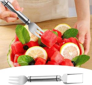2026 New Arrival Dual Head Stainless Steel 2-in-1 Fruit <b>Cutter</b> & Watermelon Fork Slicer Knife Home Kitchen Gadget - Product Image 3