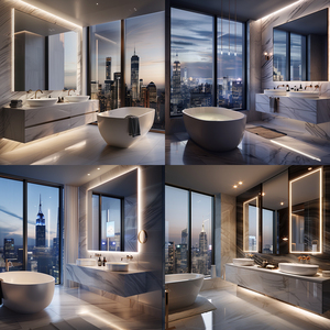 <span class=keywords><strong>Set</strong></span> Mobile da <span class=keywords><strong>Bagno</strong></span> Moderno per Hotel Impermeabile in Marmo con Doppio Lavabo e Specchio con Illuminazione - Product Image 6