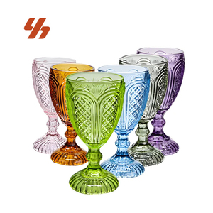 Verres à vin de luxe vintage 300 ml, bleu ciel clair, avec pied, pour mariage, verres à boisson colorés rose, petits verres à vin vintage pressés - Product Image 1