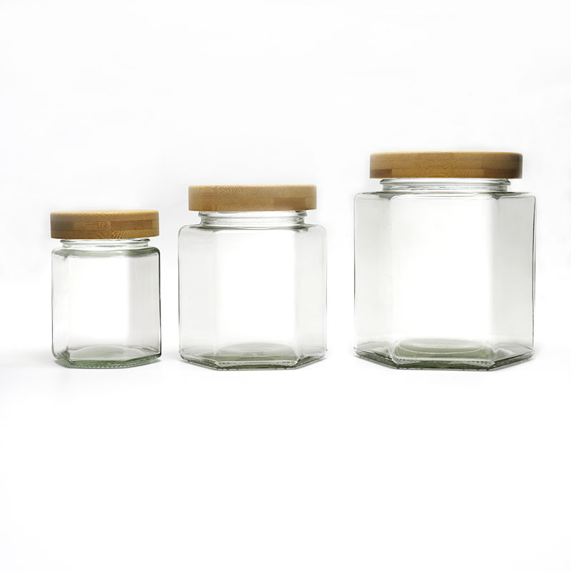 In Stock 45ml 60ml 85ml 100ml 180ml 280ml 380ml 580ml 730ml Hexagonal Shape Glass Storage Canister Jars for Jam Honey