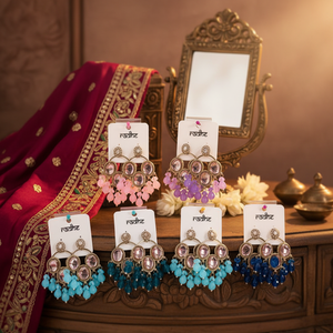 Pendientes colgantes de cuentas y piedra Kundan chapados en oro Accesorio de moda - Product Image 3