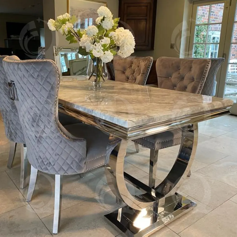 luxury marble dining table european style furniture dining room table set stainless steel base dining table and chair